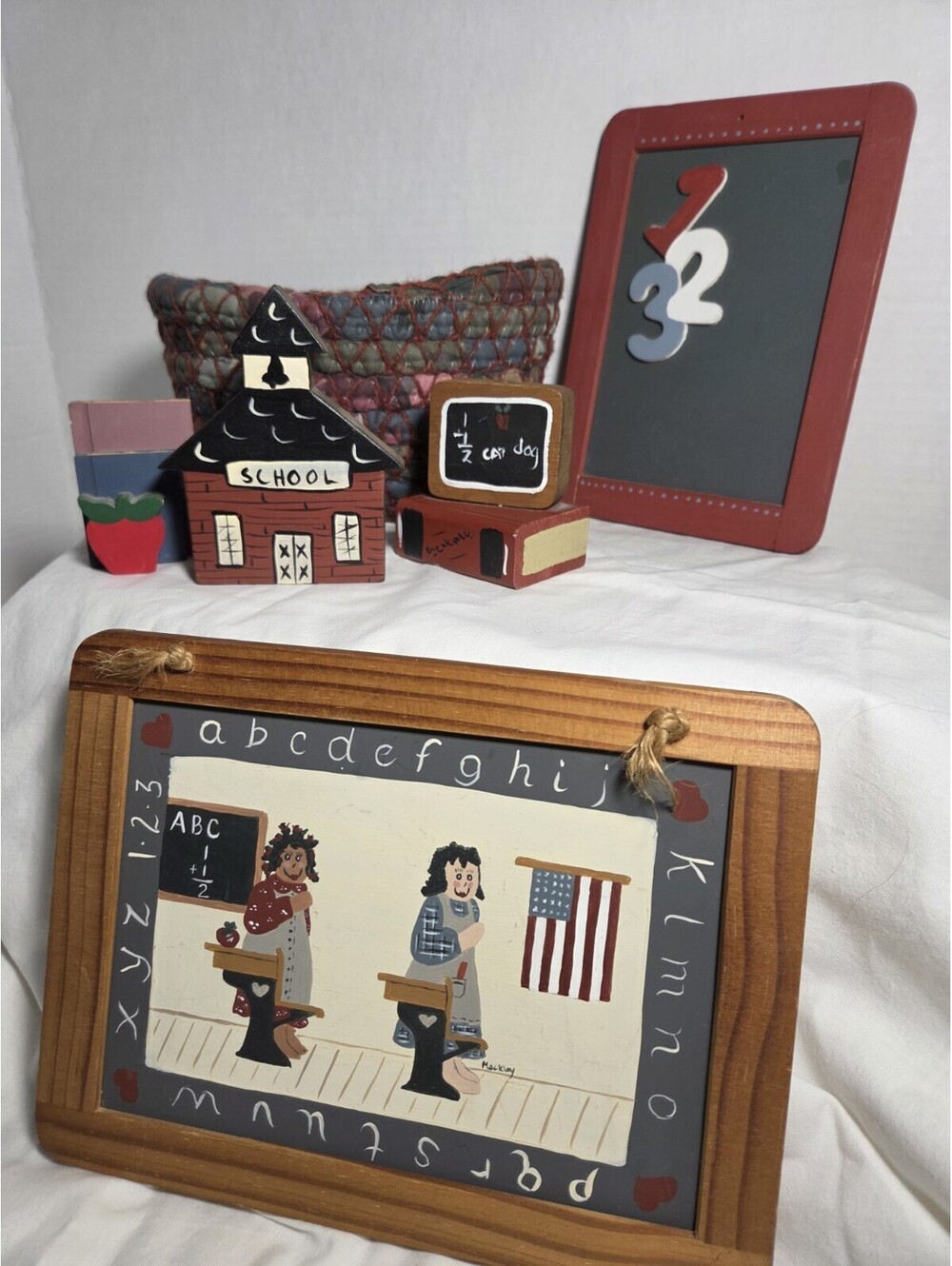 Primitve Country Decor Teacher School Lot Of 2 Signs, 3-piece Wood Set